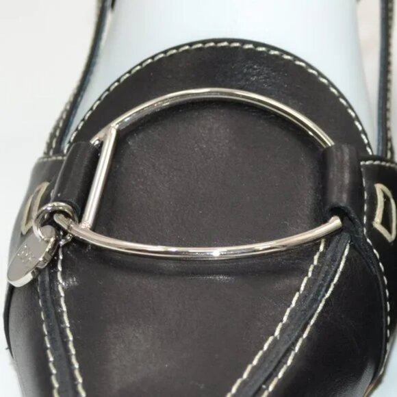 TOD'S Black Structured Minimalist Silver Metal Leather Slingback Kitten Heels 9 - Picture 12 of 15